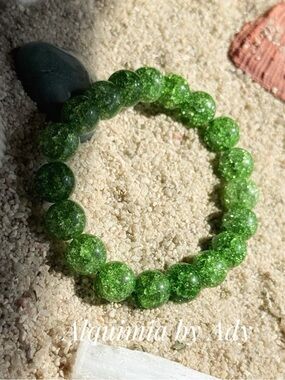 Chunky Bright Green Crackle quartz Stretch Bracelet